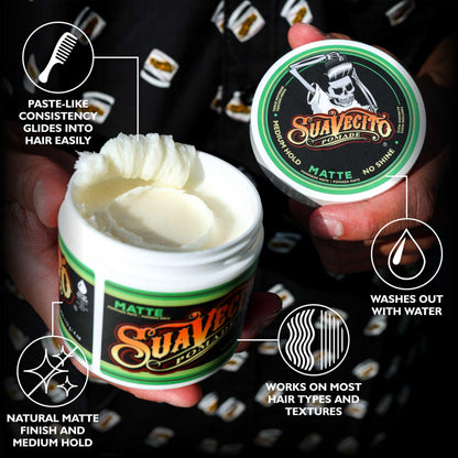 Suavecito Matte Pomade – Shine-Free Matte Finish, Medium Hold, 4 oz