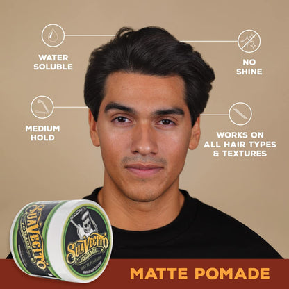 Suavecito Matte Pomade – Shine-Free, Water-Soluble, 5 oz | Medium Hold for Natural Texture