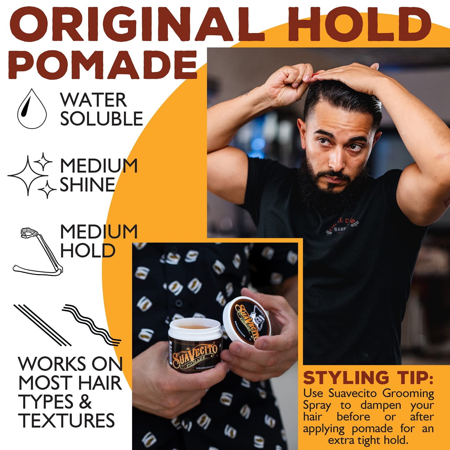 Suavecito Pomade Original Hold – 5 oz, Water-Based, Medium Shine, Easy Wash Out