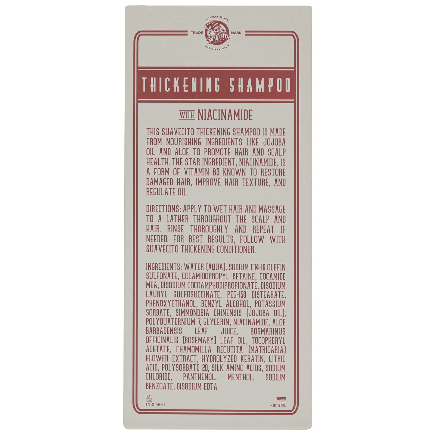 Suavecito Hair Thickening Shampoo with Niacinamide – Vitamin B3 for Thinning Hair
