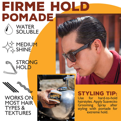 Suavecito Pomade Firme Strong Hold – 5 oz Water-Based, Medium Shine, Flake-Free