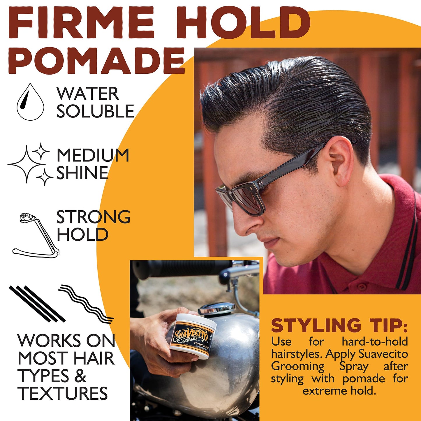 Suavecito Pomade Firme Hold – Strong Hold Water-Based Pomade for Men, 4 oz, Medium Shine, Easy Washout