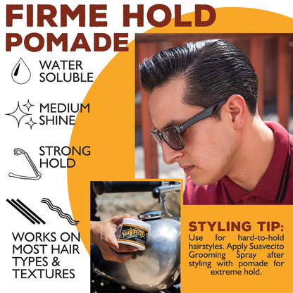 Suavecito Pomade Firme Hold – Strong Hold Water-Based Pomade for Men, 4 oz, Medium Shine, Easy Washout