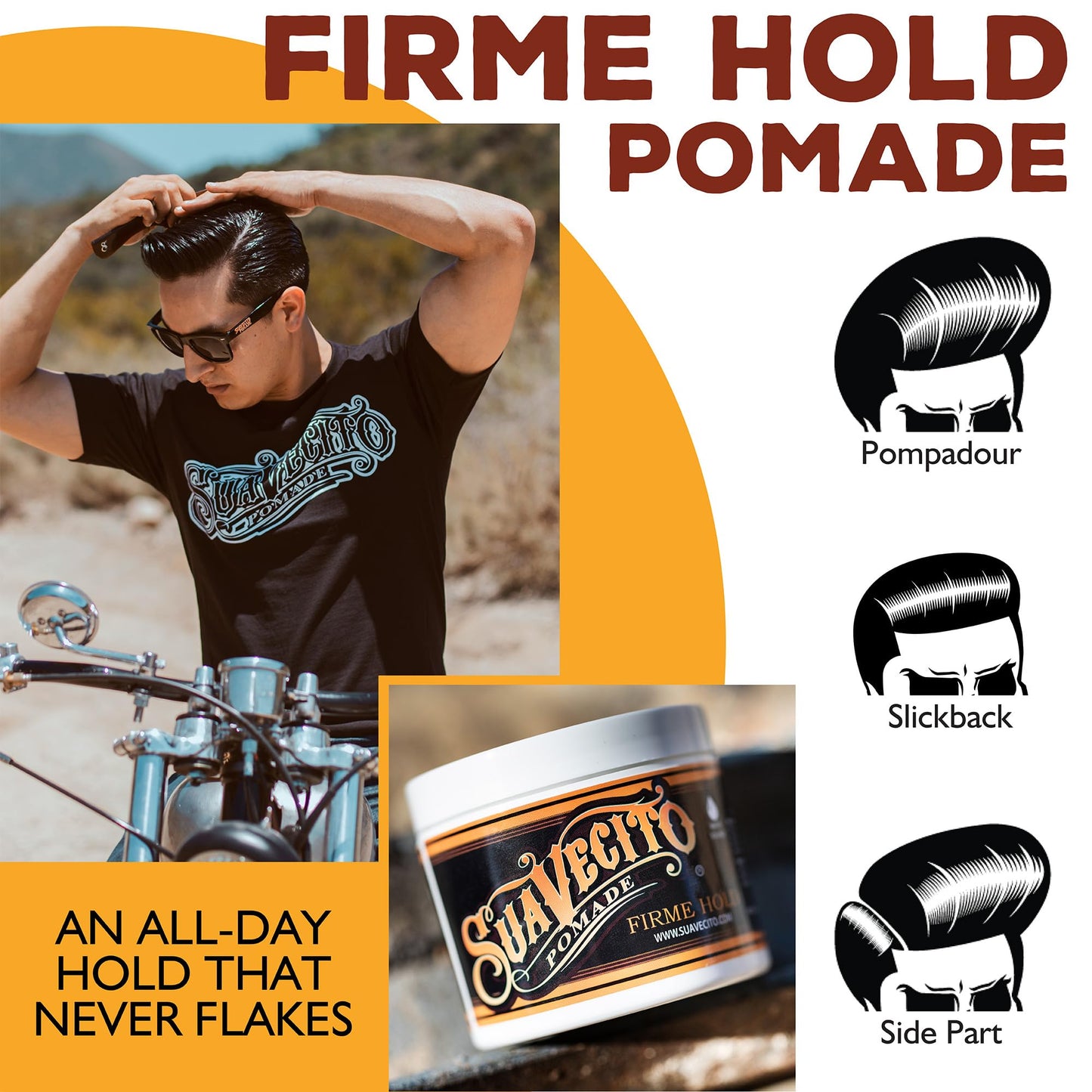 Suavecito Pomade Firme Hold – Strong Hold Water-Based Pomade for Men, 4 oz, Medium Shine, Easy Washout