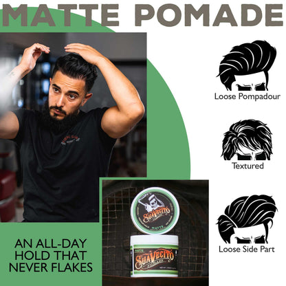 Suavecito Matte Pomade No Shine – 4 oz, 2 Pack | Medium Hold Matte Hair Paste for Men
