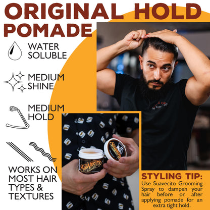 Suavecito Original Pomade – Medium Hold, Water-Based, 8 oz, 2-Pack