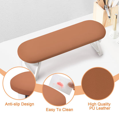 SUBAY Arm Rest for Nails Tech - Foldable PU Leather Hand Rest for Manicure (Caramel)
