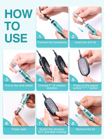 SUBAY Electric Nail Drill Set – 25,000 RPM, 11-in-1 Manicure & Pedicure Kit