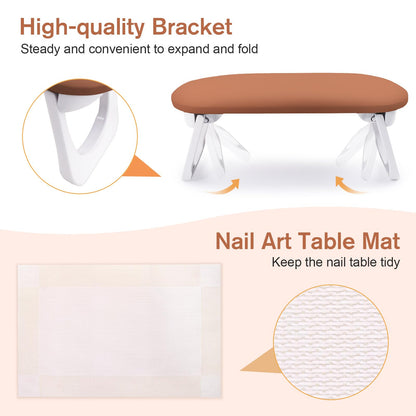 SUBAY Arm Rest for Nails Tech - Foldable PU Leather Hand Rest for Manicure (Caramel)