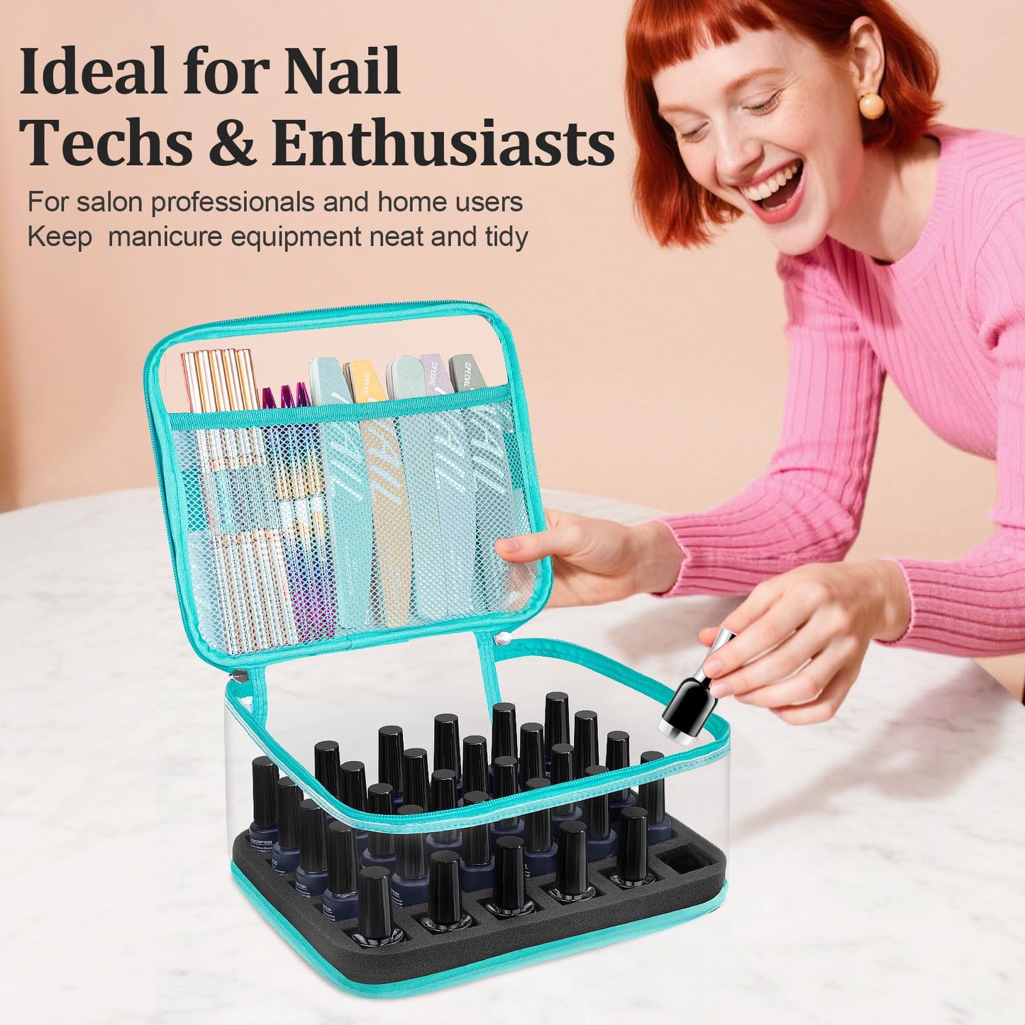 SUBAY Clear Nail Polish Organizer – Holds 30 Bottles (Mint Green)