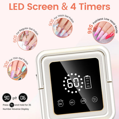 SUBAY UV Nail Lamp 108W – Cordless Gel Curing, 36 Beads, 4 Timer Modes, Auto Sensor (White)