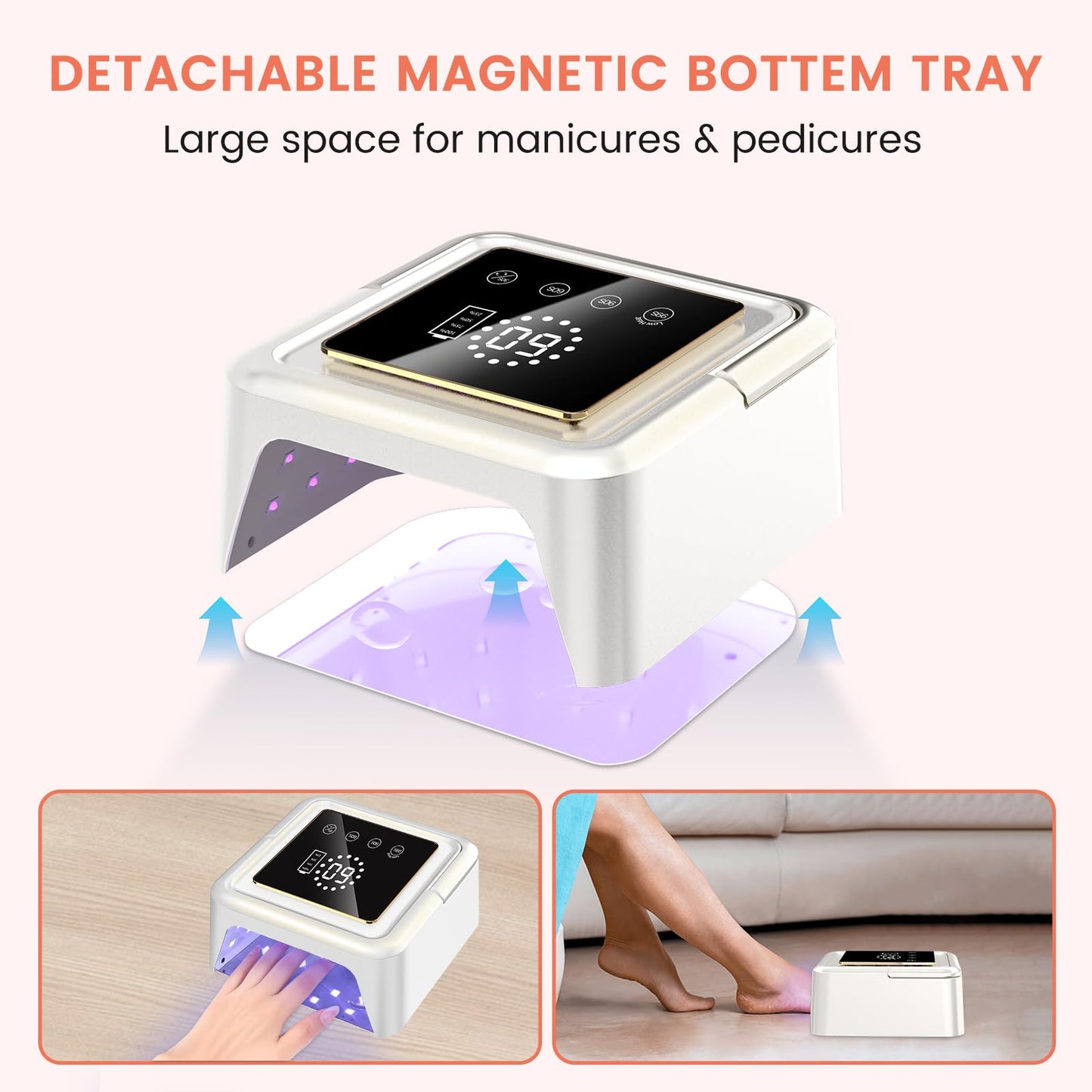 SUBAY UV Nail Lamp 108W – Cordless Gel Curing, 36 Beads, 4 Timer Modes, Auto Sensor (White)