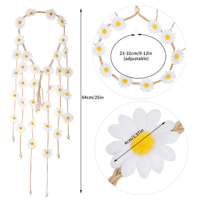 Sucrain 2pcs Flower Hippie Headband – Floral Crown Sunflower Hair Accessory (White & Pink)