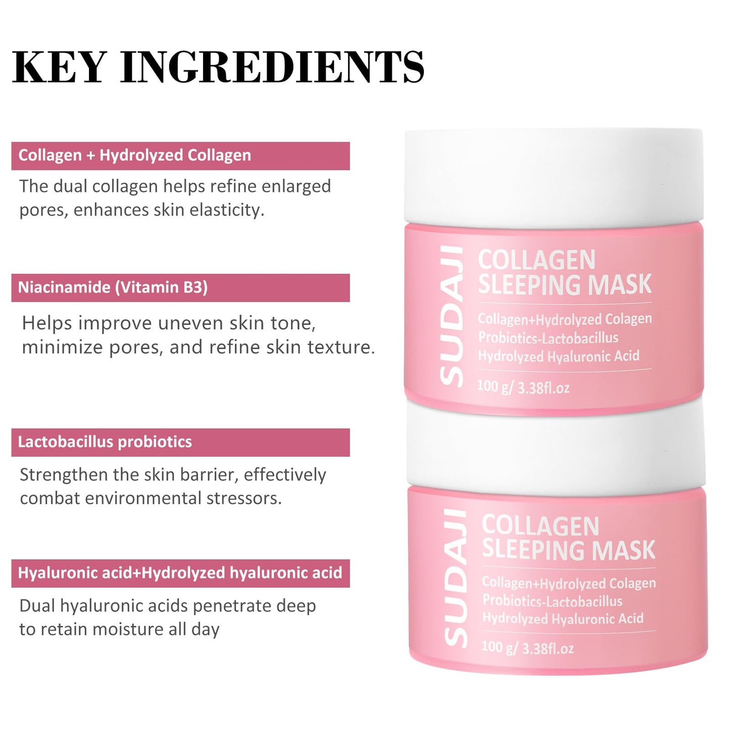 SUDAJI Collagen Sleeping Mask - Deep Hydration, Pore Refinement & Overnight Glow