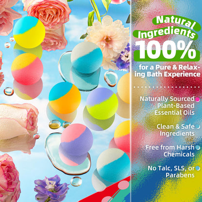 SudsyRoar 64 Pack Natural Bath Bombs Bulk Set – 8 Scents, Organic Ingredients, Long-Lasting Bubbles