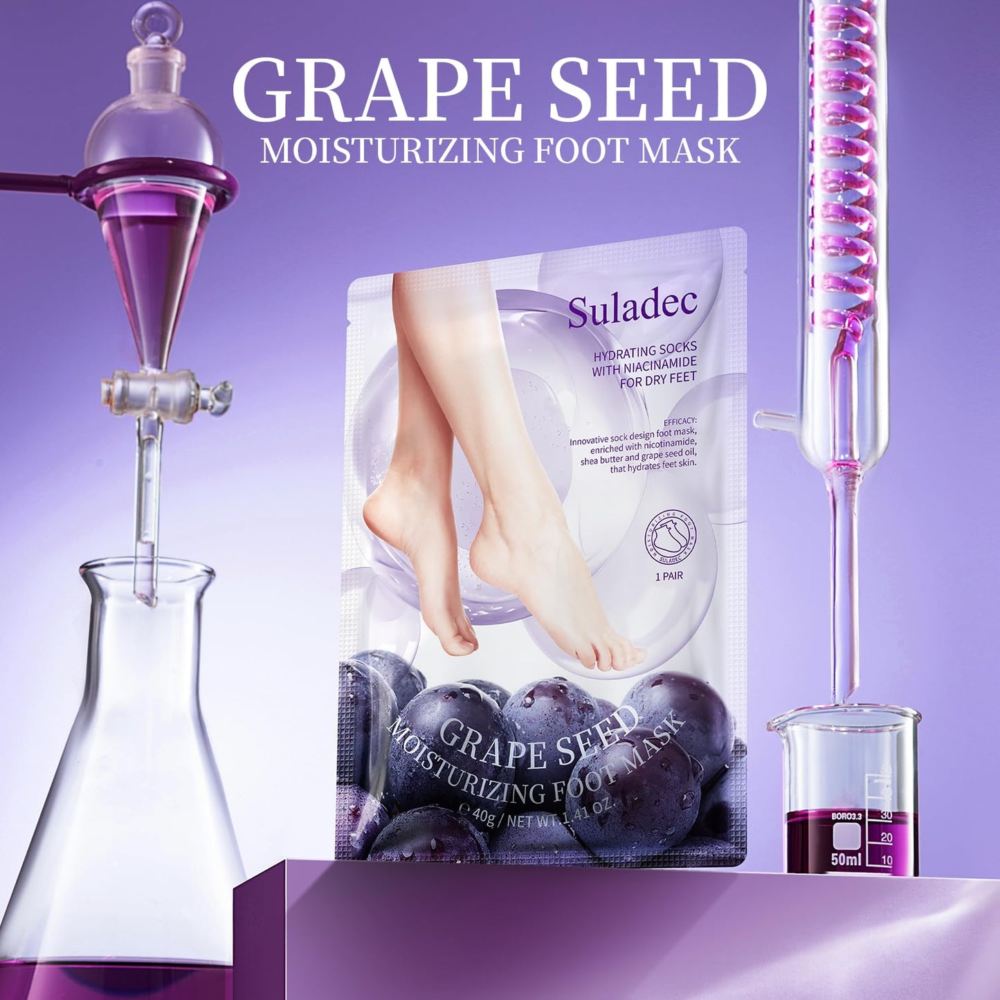SULADEC Moisturizing Foot Mask – Grape Seed Oil & Shea Butter, Hydrates Dry Feet (7 Pairs)