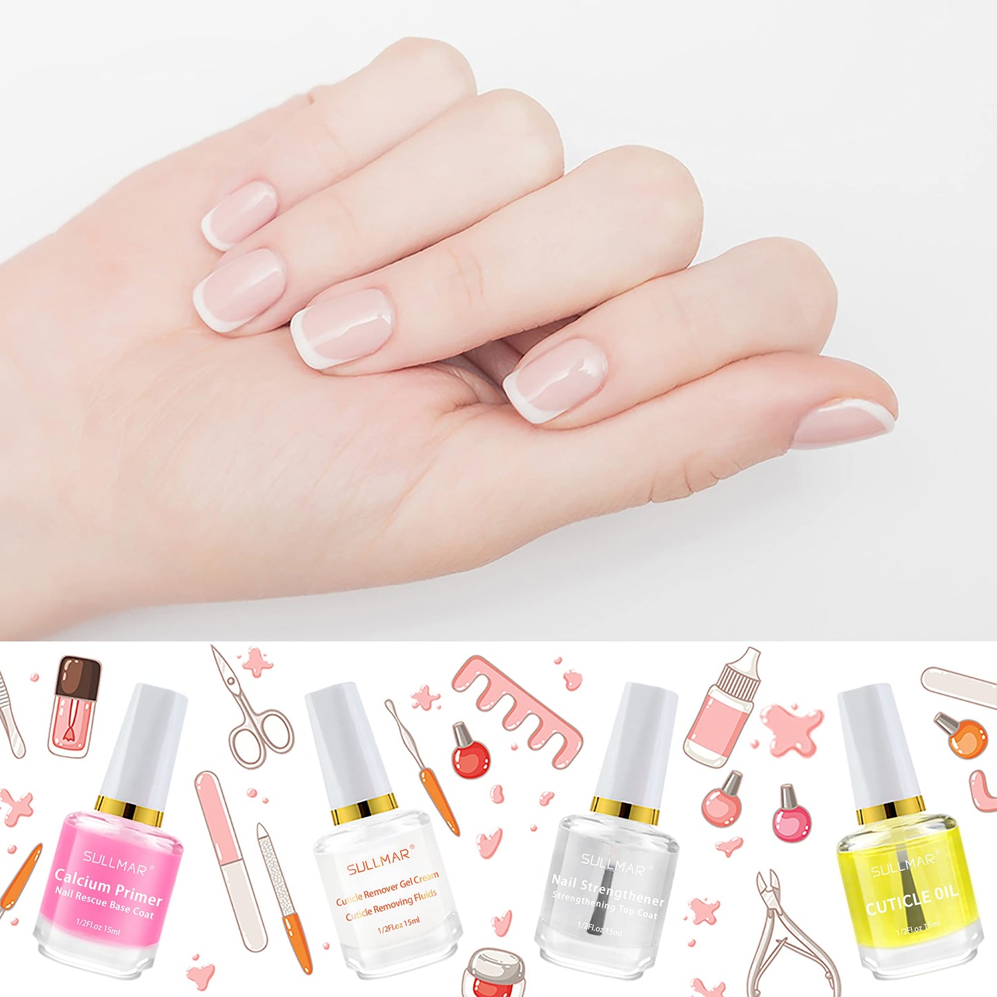 SULLMAR 4in1 Nail Care Kit – Nail Hardener, Calcium Primer & Cuticle Oil