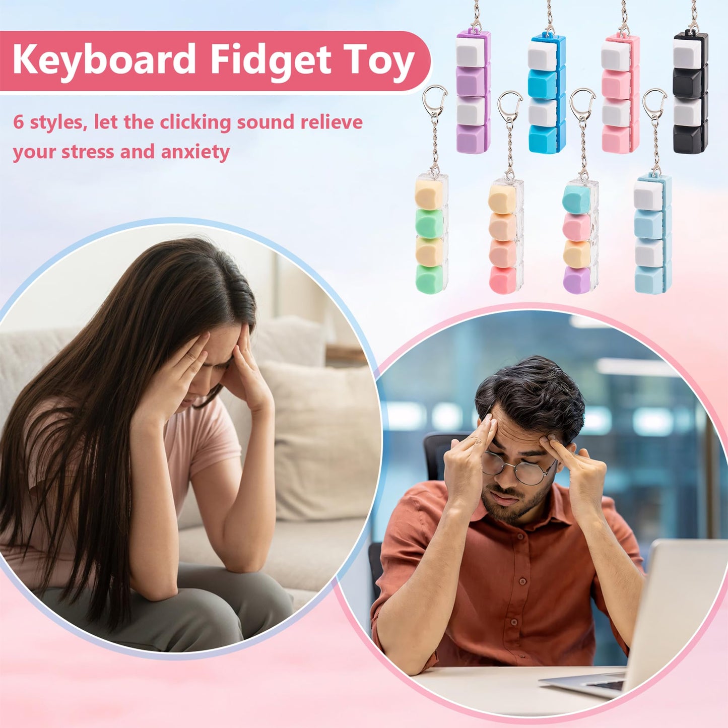 Sumgsn 2 Pcs Creamy Keyboard Fidget Toy – 4 Keys Cute Clicker Keyboard Fidget for Adults, Focus and Relaxation