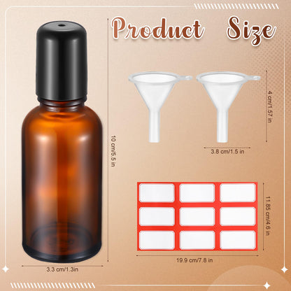 Sumind 12x 30ml Amber Glass Roller Bottles – Essential Oil Travel Set with Funnels & Labels