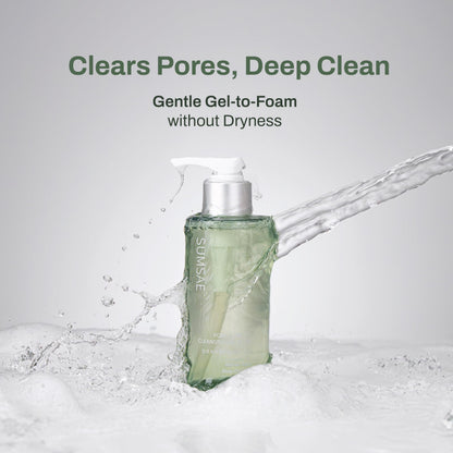 SUMSAE Pore Control Gel-to-Foam Cleanser – Green Tea & Chestnut Shell, Oil Control, 155ml