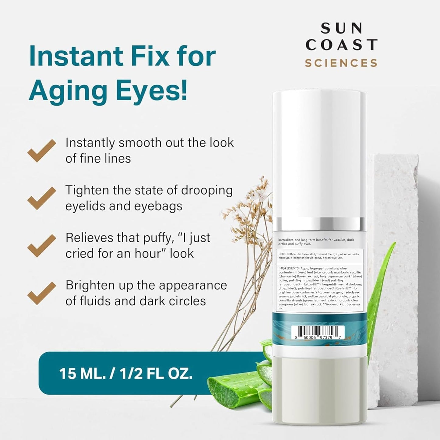 Sun Coast Sciences Complete Eye Serum by Dr. Mark Rosenberg — Wrinkle Reduction, Dark Spot Fading & Under-Eye Bags (Pack of 6)