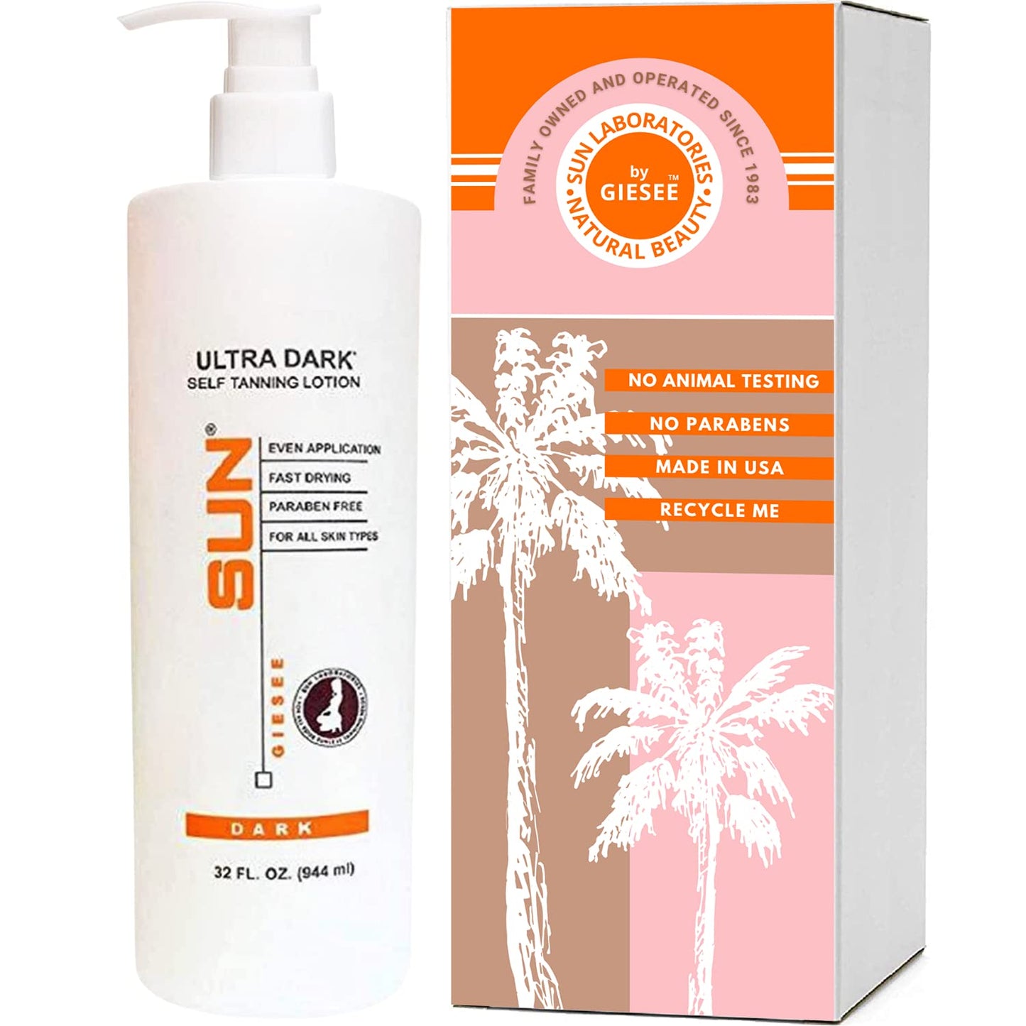 Sun Laboratories by Giesee Ultra Dark Self Tanning Lotion 32 oz | Organic Sunless Tanner for Face & Body