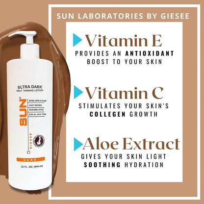 Sun Laboratories by Giesee Ultra Dark Self Tanner Lotion 32 oz + Mitt | Extra Dark Sunless Tanner