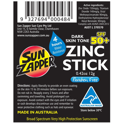 Sun Zapper Zinc Oxide Mineral Sunscreen Stick SPF 50+ | Bronze/Tan Medium Skin Tone | 12g – Made in Australia