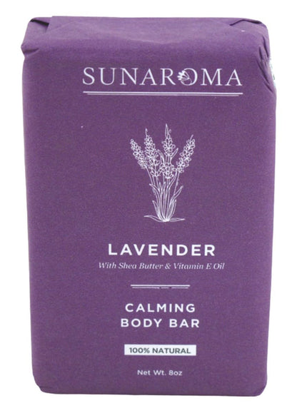 Sunaroma Lavender Shea Soap Bar with Vitamin E – 8 oz Bar (Pack of 2)