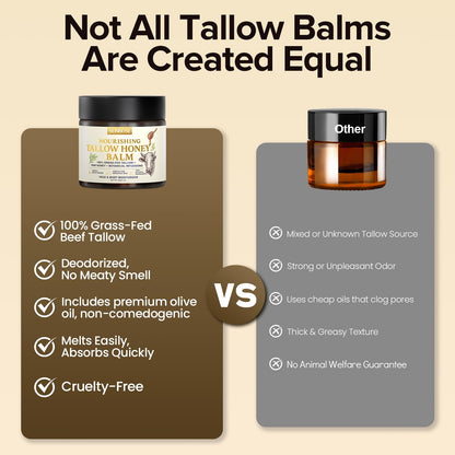 Sunbose Beef Tallow Balm for Skin – Grass-Fed with Honey & Beeswax, Non-Greasy Moisturizer
