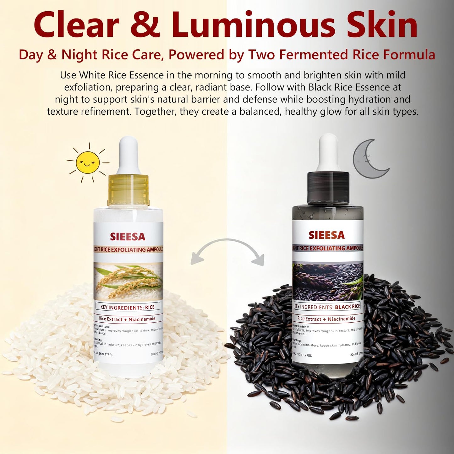 Sunohyesla Rice Peel Shot Glow Duo – White & Black Rice Exfoliant for Gentle Pore Cleansing