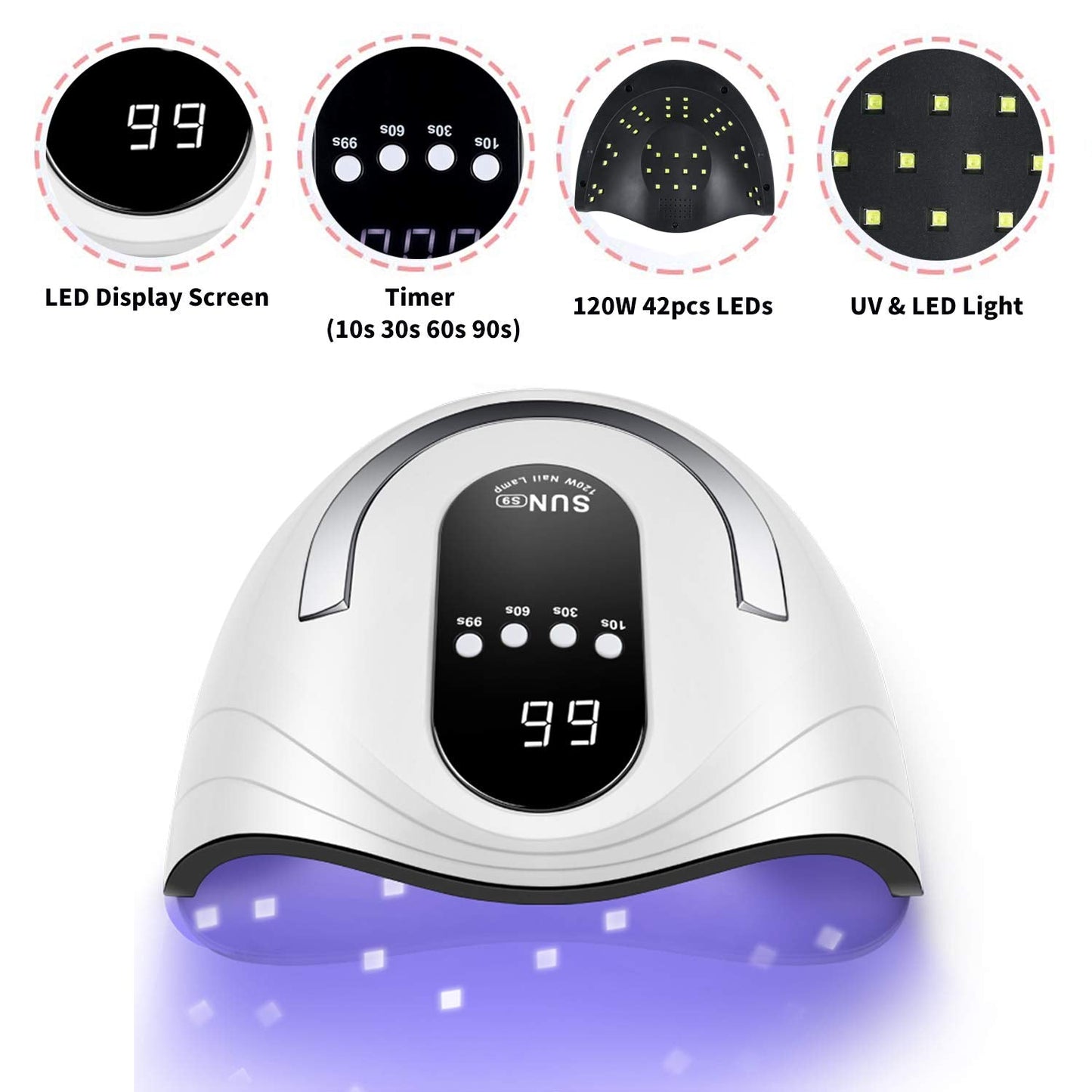 Sunrich 120W UV Gel Nail Lamp – Fast Cure, 4 Timers, Portable Handle
