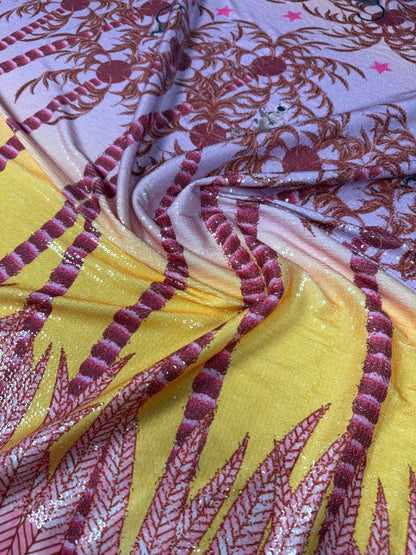 Sunset Palm Tree Sequin Fabric by the Metre