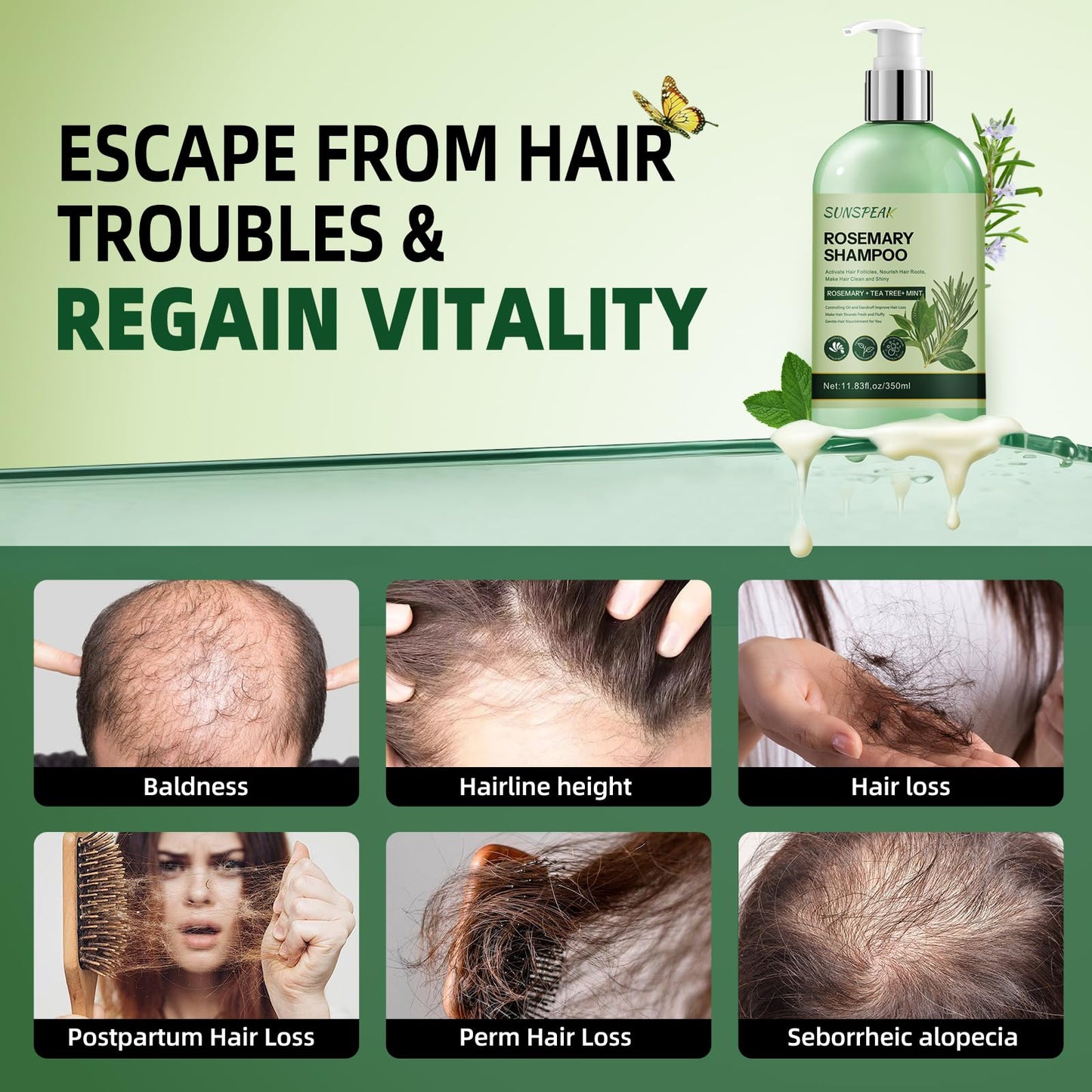 Sunspeak Rosemary Shampoo for Hair Growth – Thickening & Regrowth with Biotin & Tea Tree