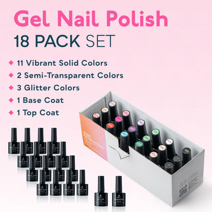 SUNUV 16-Color Gel Nail Polish Kit with Base & Top Coat | Long-Lasting, Cruelty-Free