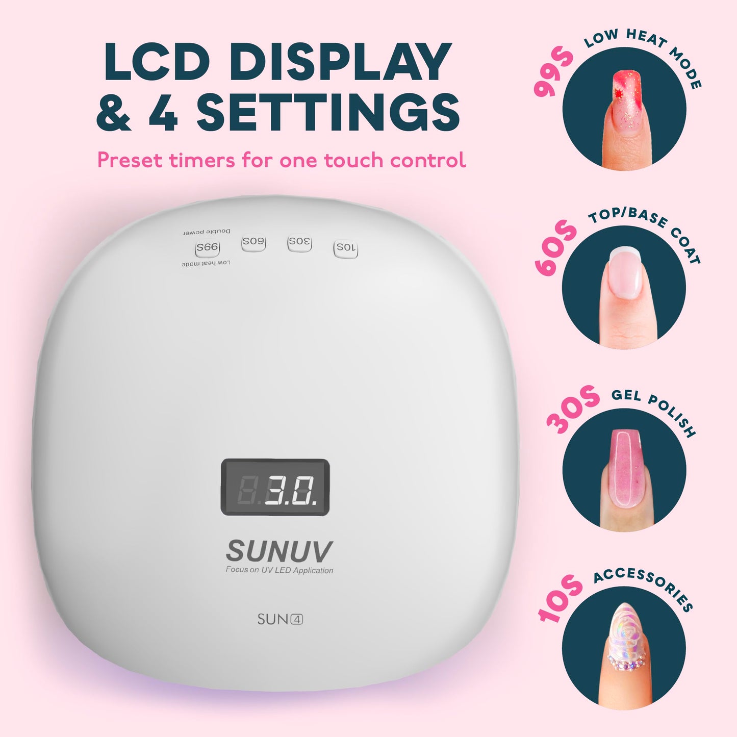 SUNUV SUN4 UV/LED Nail Lamp – 36 LEDs, 4 Timers, LCD Display | Home Salon