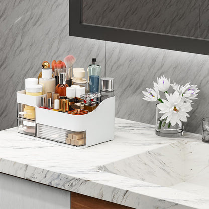 SuoXing White Makeup Organizer – Large Vanity Storage with Drawers