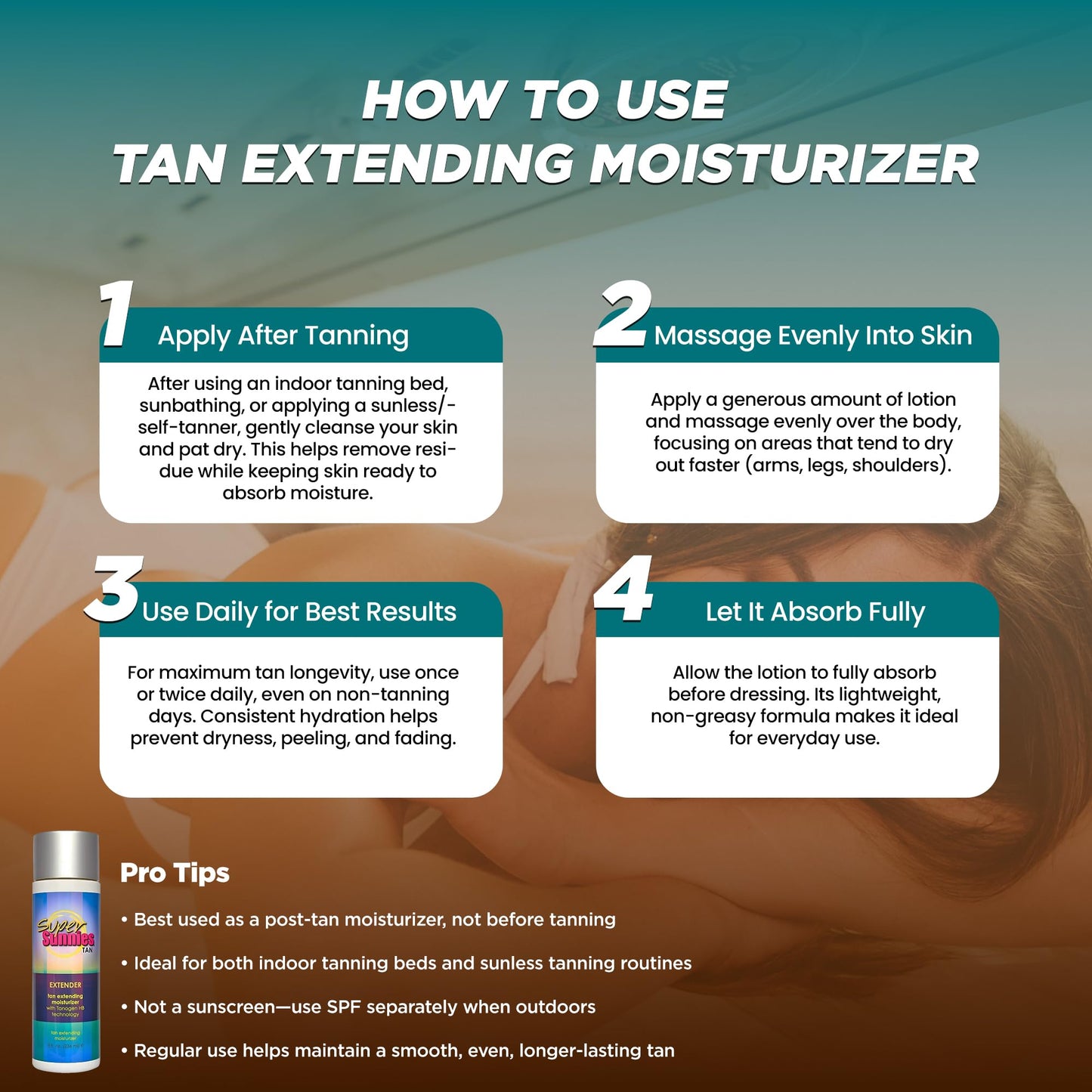 Super Sunnies Tan Extender Moisturizer Lotion - Indoor & Sunless Tanning, 8 oz
