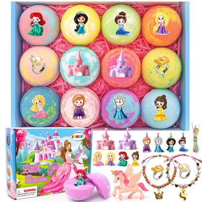SUPERGFS Princess Inside Bath Bombs for Kids – Organic Colorful Bubbles with Jewelry Surprise