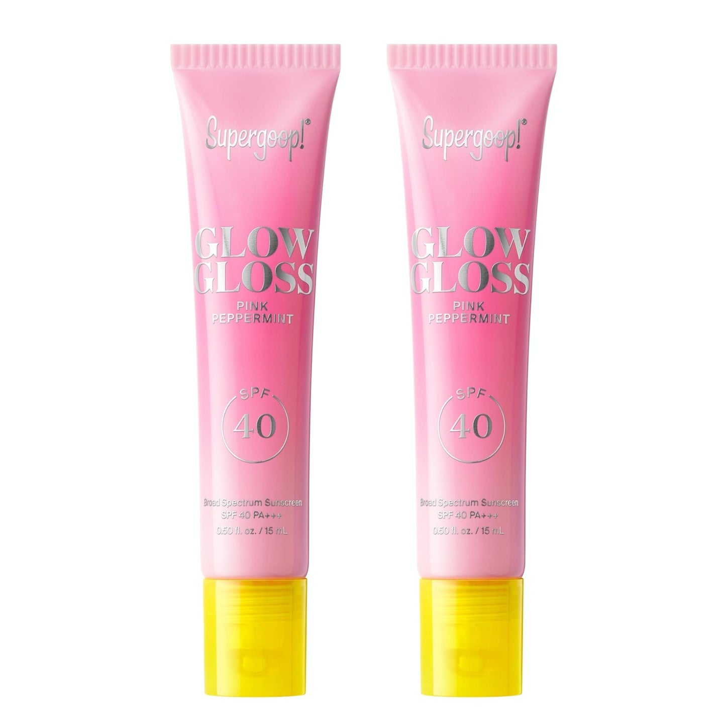 Supergoop! Glow Gloss SPF 40 Lip Balm – Pink Peppermint, High-Shine Non-Sticky Finish, 2 Pack
