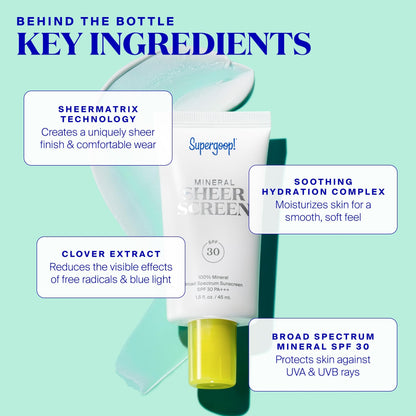 Supergoop! Mineral Sheerscreen SPF 30 PA+++ – Mineral Sunscreen & Primer, Satin Finish