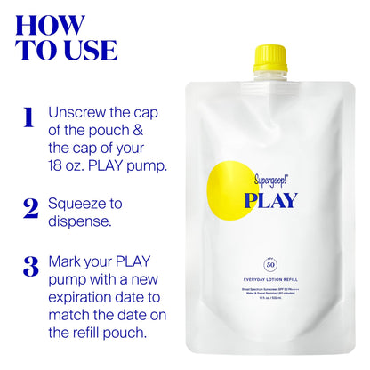Supergoop! PLAY Everyday Lotion SPF 50 – Pump Refill Pouch, Broad Spectrum for Face & Body (18 oz)