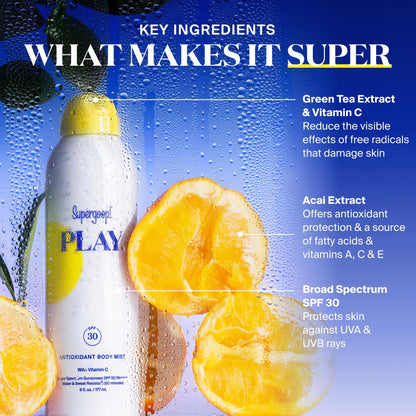 Supergoop! PLAY SPF 30 Antioxidant Body Mist with Vitamin C – 6 fl oz Pack of 2 | Broad Spectrum Sunscreen Spray