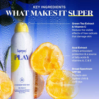 Supergoop! PLAY SPF 50 Antioxidant Body Mist with Vitamin C – 6 fl oz (2-Pack)