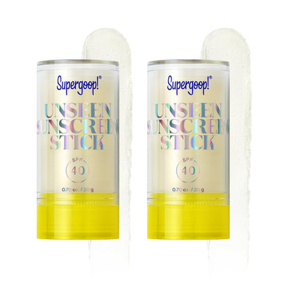 Supergoop! Unseen Sunscreen Stick SPF 40 – Clear, Invisible, Glides Over Makeup – 2-Pack