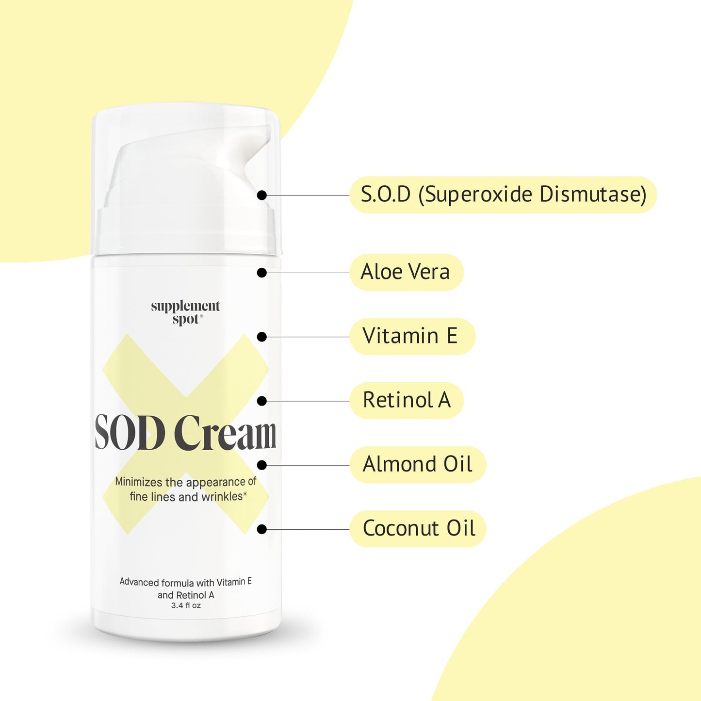 Supplement Spot SOD Anti-Aging Cream – Face Moisturizer for Fine Lines & Wrinkles, 3.4 oz