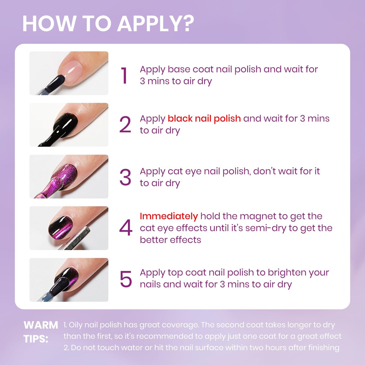 SUPWEE 9D Magnetic Cat Eye Nail Polish Set - Quick Dry Non Gel 6-Piece Kit
