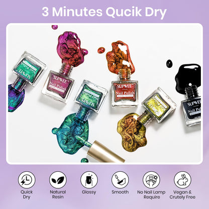 SUPWEE 9D Magnetic Cat Eye Nail Polish Set - Quick Dry Non Gel 6-Piece Kit