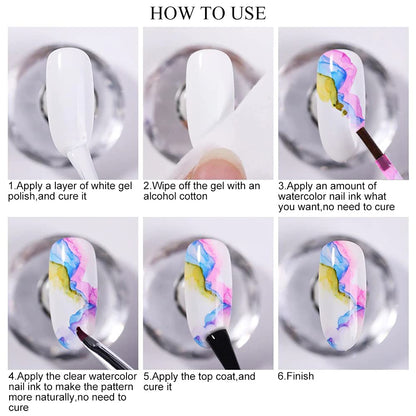 SUPWEE Blooming Watercolor Ink Nail Polish – Marble/Flower Bloom, 12 Colors, 7ml