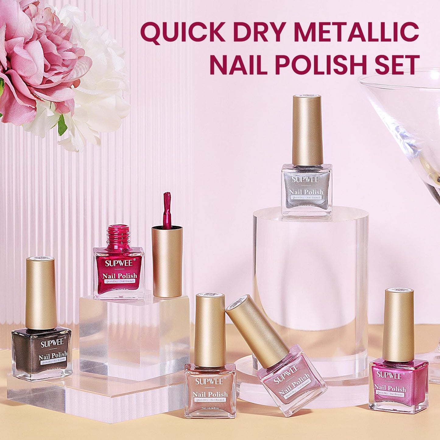 SUPWEE Metallic Nail Polish Set – Mirror Finish, Quick-Dry High Gloss Chrome